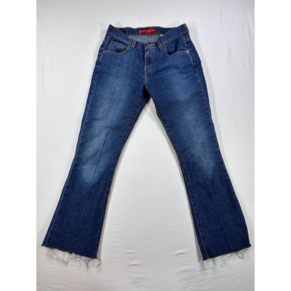 Levis 515 Nouveau Boot Cut Stretch Jeans Blue Low Rise Raw Hem Size 4 MIS M